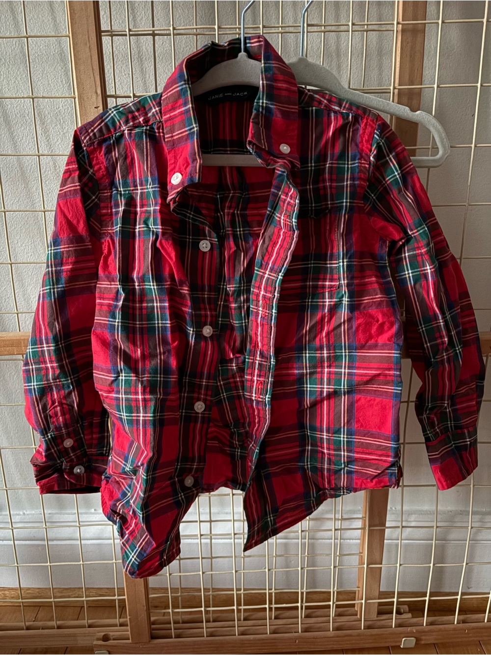 Janie and Jack Red Plaid Button-Down Shirt with Green and Navy Accents